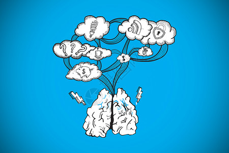 云计算doodle的复合图像技术涂鸦计算机计算绘图蓝色插图云计算电脑背景图片
