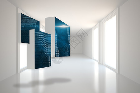 抽象屏幕上数字城市的复合图象建筑计算绘图未来派阴影窗户白色技术展示灰色背景图片