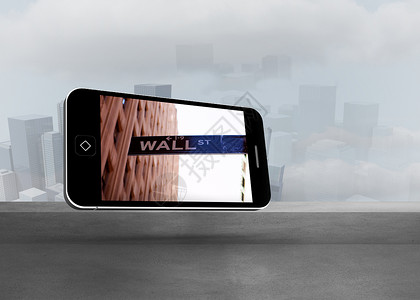 智能手机屏幕上墙街综合图象城市计算机媒体银行业设备多云灰色金融景观绘图背景图片