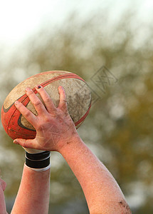 手握橄榄球球背景图片