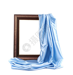 蓝色丝绸的木框背景图片