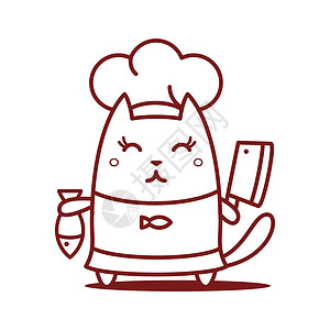 厨师哈咪猫厨师帽子线艺术的女主厨工作职业盘子服务烹饪面包师职员厨房美食插图背景