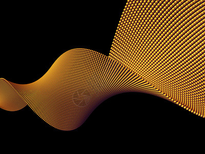 黄色粒子线条金金螺旋教育正弦波几何学渲染实验室黑色科学海浪旋转数学背景