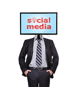社交媒体经理男人屏幕领带网络互联网成功工人老板监视器背景图片