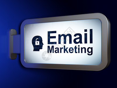 电子邮件营销商业概念 电子邮件促销和持帕德洛克的头部挂在广告牌上背景