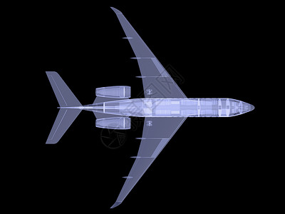 黑色飞机带有内部设备的飞机 X光图像空气乘客速度蓝色天际天空旅行衬垫客机运输背景