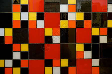 色彩多彩的马赛格瓷砖马赛克房子橙子红色洗手间玻璃黑色黄色背景图片