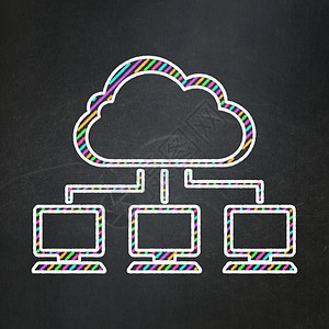云层技术概念 黑板幕下的云网计算互联网局域网网络屏幕监视器数据粉笔解决方案网站背景图片