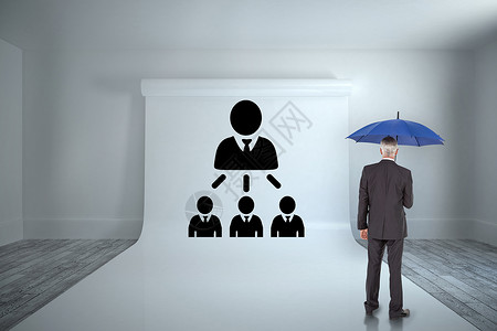 公司组织架构持有伞子的商务人士的综合形象人士屏幕白色职业公司商务黑色架构组织商业背景