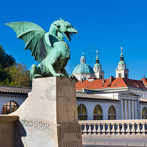 书香之道元素龙桥 卢布尔雅那 斯洛文尼亚 欧洲城堡历史性监护人翅膀动物神话旅行首都传统旅游背景