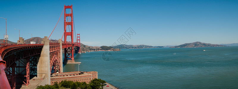 金门大桥运输工程旅行吸引力旅游历史全景城市海洋纪念碑多雾路段高清图片素材