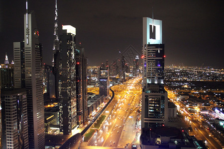 迪拜夜间天际背景图片