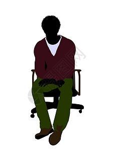 一名非洲裔美国人临时随行人员坐在主席的座位上说明Silhouette女士工作服椅子棕色赛车领带剪影黑色插图运动背景图片