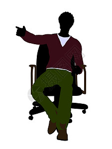 一名非洲裔美国人临时随行人员坐在主席的座位上说明Silhouette裤子黑色领带插图乐趣高跟运动剪影女士椅子背景图片
