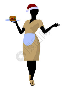 传菜电梯非裔美国女服务员管家男仆剪影午餐托盘卡通片女性插图香椿女士背景