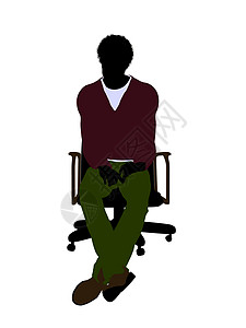 一名非洲裔美国人临时随行人员坐在主席的座位上说明Silhouette工作服领带乐趣高跟女士黑色椅子女性靴子裤子背景图片