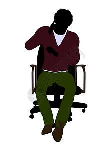一名非洲裔美国人临时随行人员坐在主席的座位上说明Silhouette工作服插图高跟剪影黑色椅子棕色运动靴子女士背景图片