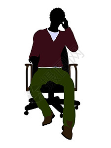 一名非洲裔美国人临时随行人员坐在主席的座位上说明Silhouette剪影黑色女士高跟裤子工作服插图椅子棕色领带背景图片