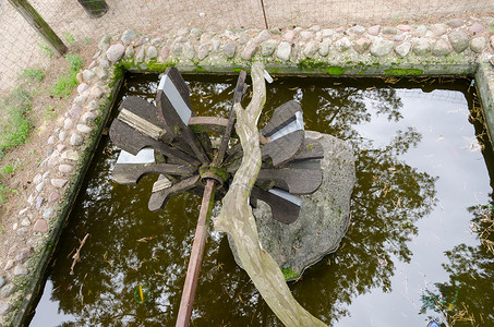 公园池塘石块基面的锡化水厂高清图片