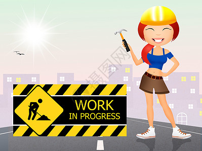 工作进展中的工作危险建设进步工人安全网站卡通片插图警告维修背景图片
