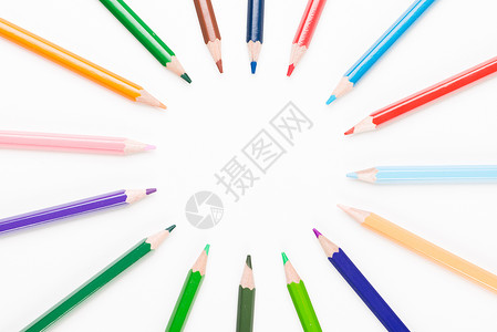 彩色铅笔学习学校教育课堂学生白色大学物料随身用品背景图片
