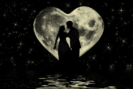 月亮形状在月光下和情侣的浪漫情人节气氛背景