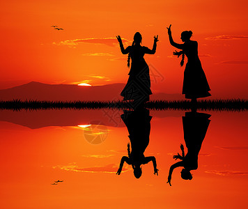 印度人舞蹈宗教身体女性插图日落庆典假期展示女神仪式背景图片