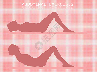 腹部操练女孩粉色锻炼身体卡通片女性健身房腹肌闲暇行动背景图片