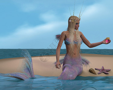 妖精尾巴纳兹美人鱼和海壳背景
