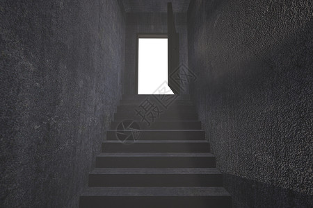 通往开门的灰色楼梯背景图片
