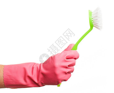 手握着粉色手套 拿着刷子背景