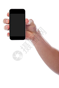 手握新手机的男子裁剪工作室电话触摸屏技术背景图片
