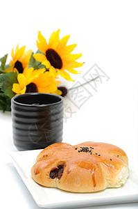 面包图表咖啡和红豆面包零食背景