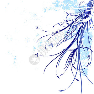 Grunge 花卉矢量背景植物滚动叶子艺术绘画框架假期蓝色创造力横幅背景图片