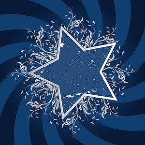 明星花设计滚动装饰绘画庆典蓝色曲线横幅漩涡星星插图背景图片