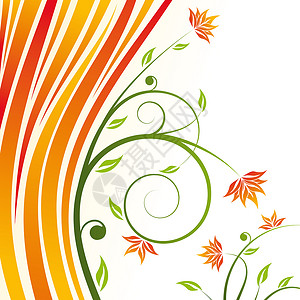 Florol 设计矢量绿色红色条纹坡度橙子插图漩涡季节叶子背景图片