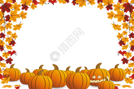 万圣节框架叶子插图感恩庆典季节食物海报灯笼假期背景图片