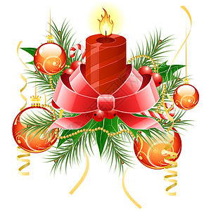 装饰插图圣诞节背景假期庆典创造力蜡烛插图浆果季节灯光丝带背景