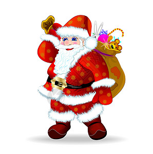 带礼物的圣诞老人红色微笑祝福卡通片插图问候语惊喜节日新年男人背景图片
