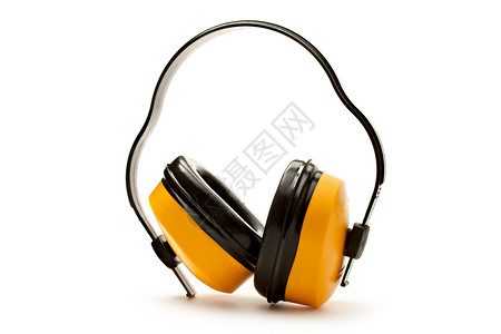 白色背景上的耳机Name工作安全黄色噪音工业背景图片