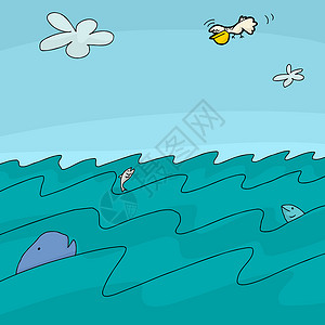 手绘卡通小鲸鱼卡通海洋背景背景