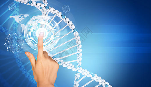手指接触用DNA模型的手握手指辉光插图框架染色体螺旋女士背景