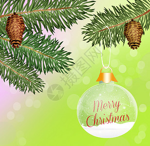 圣诞舞会雪人松树卡通片水晶插图丝带松果庆典背景图片