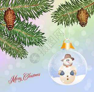圣诞舞会水晶松果卡通片丝带插图雪人庆典松树背景图片