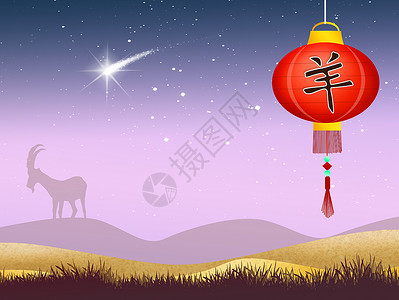 山羊年野生动物烟花表意假期年度喇叭灯笼农场八字日历背景图片