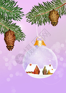 圣诞舞会卡通片松果松树丝带插图庆典水晶雪人背景图片