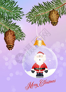 圣诞舞会松果卡通片水晶插图松树雪人丝带庆典背景图片