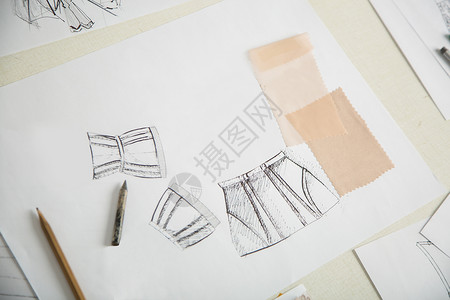 工作进展中 裁制表格素描材料铅笔女性创造力工业目录专业纺织工匠背景