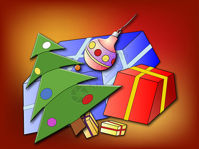 圣诞礼物手绘圣诞树和圣诞礼物情绪展示礼物漫画庆典气氛嘉年华绘画盒子手绘背景