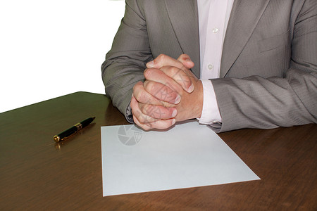 坐在合同文件正前的商家男性商业铅笔文书职场圆珠笔拇指商务交易人士背景